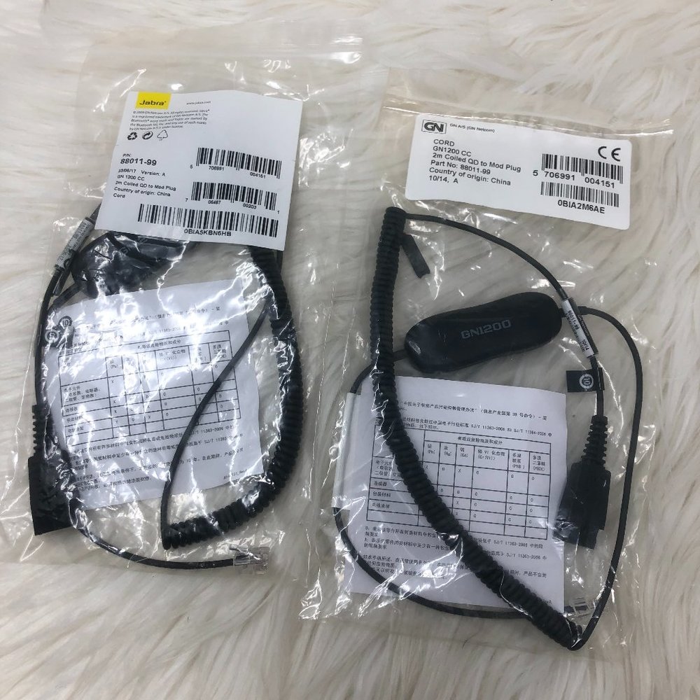 Jabra GN 1200 CC 2m Coiled QD to Mod Plug lot of 2